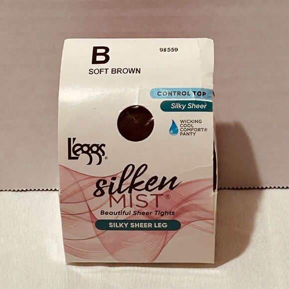 Leggs Silken Mist Control Top Pantyhose Silky Sheer Leg Soft Brown B Med 98559 - Picture 2 of 8